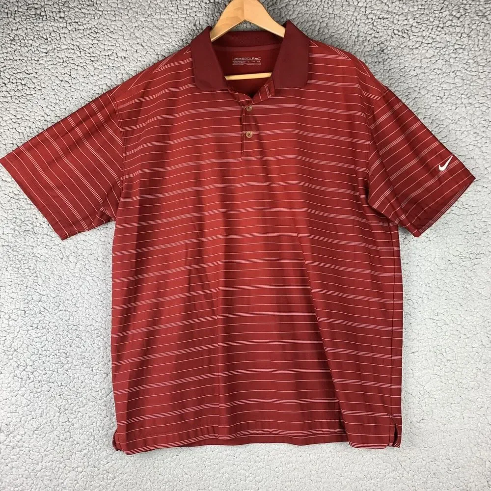 Nike Golf Fit Dry Polo Shirt Men's SIze XL Red Striped Dri Golfer Preppy Summer‎
